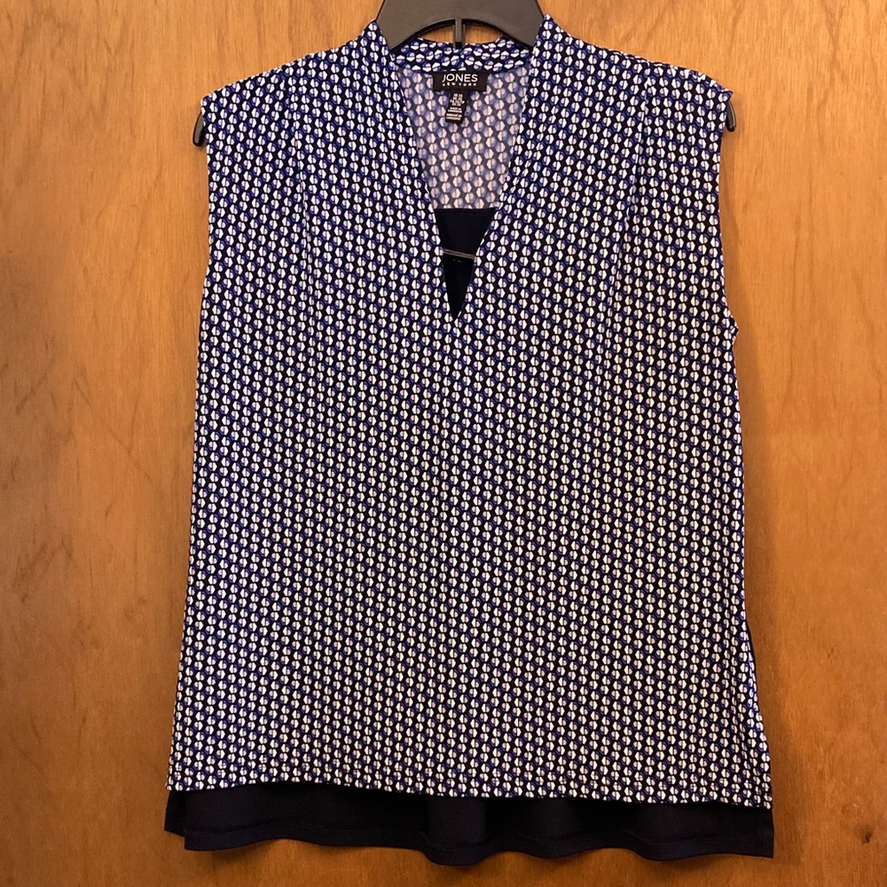 Jones New York Women's Navy Patterned Blouse